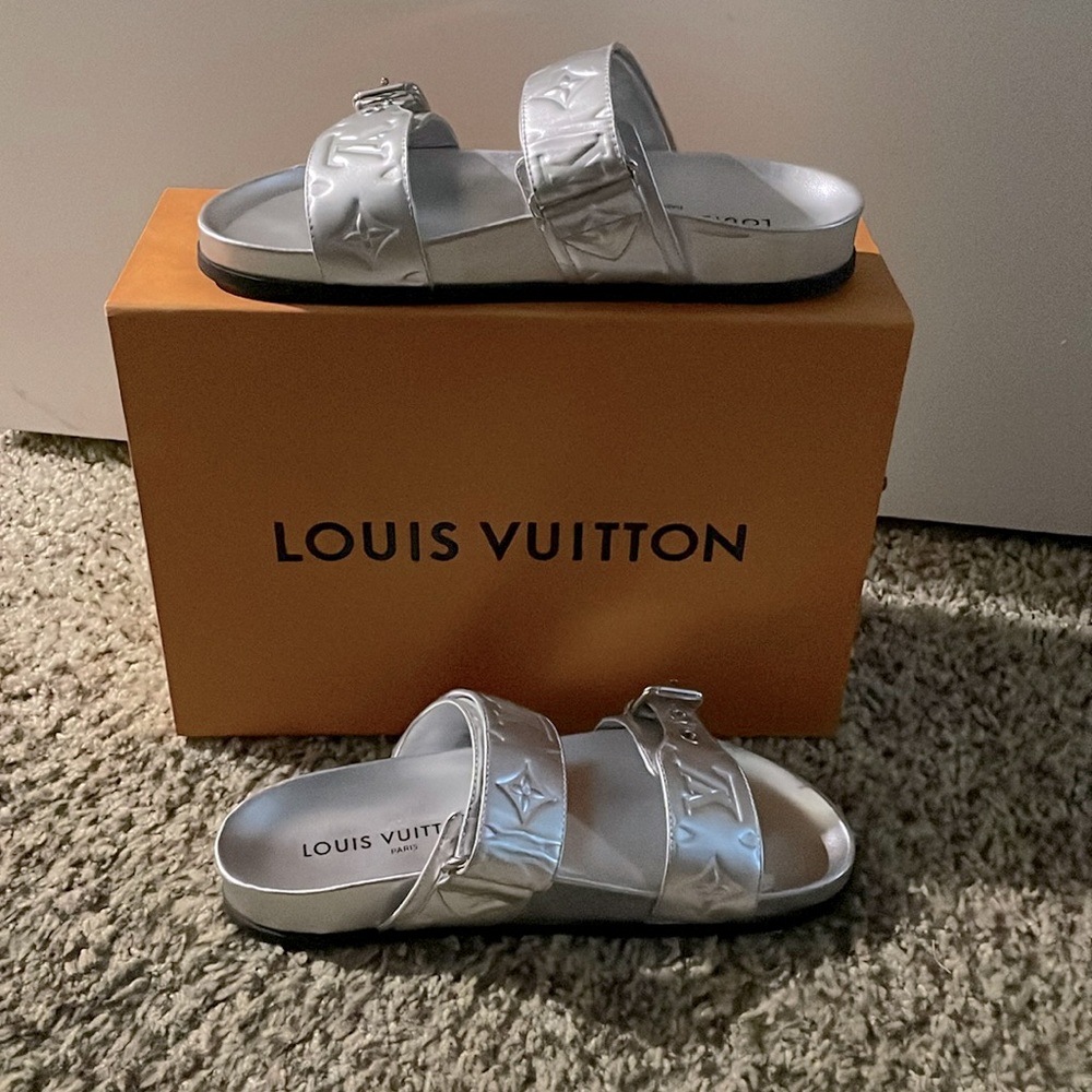Louis Vuitton Silver Bom Dia Flat Comfort Mule
